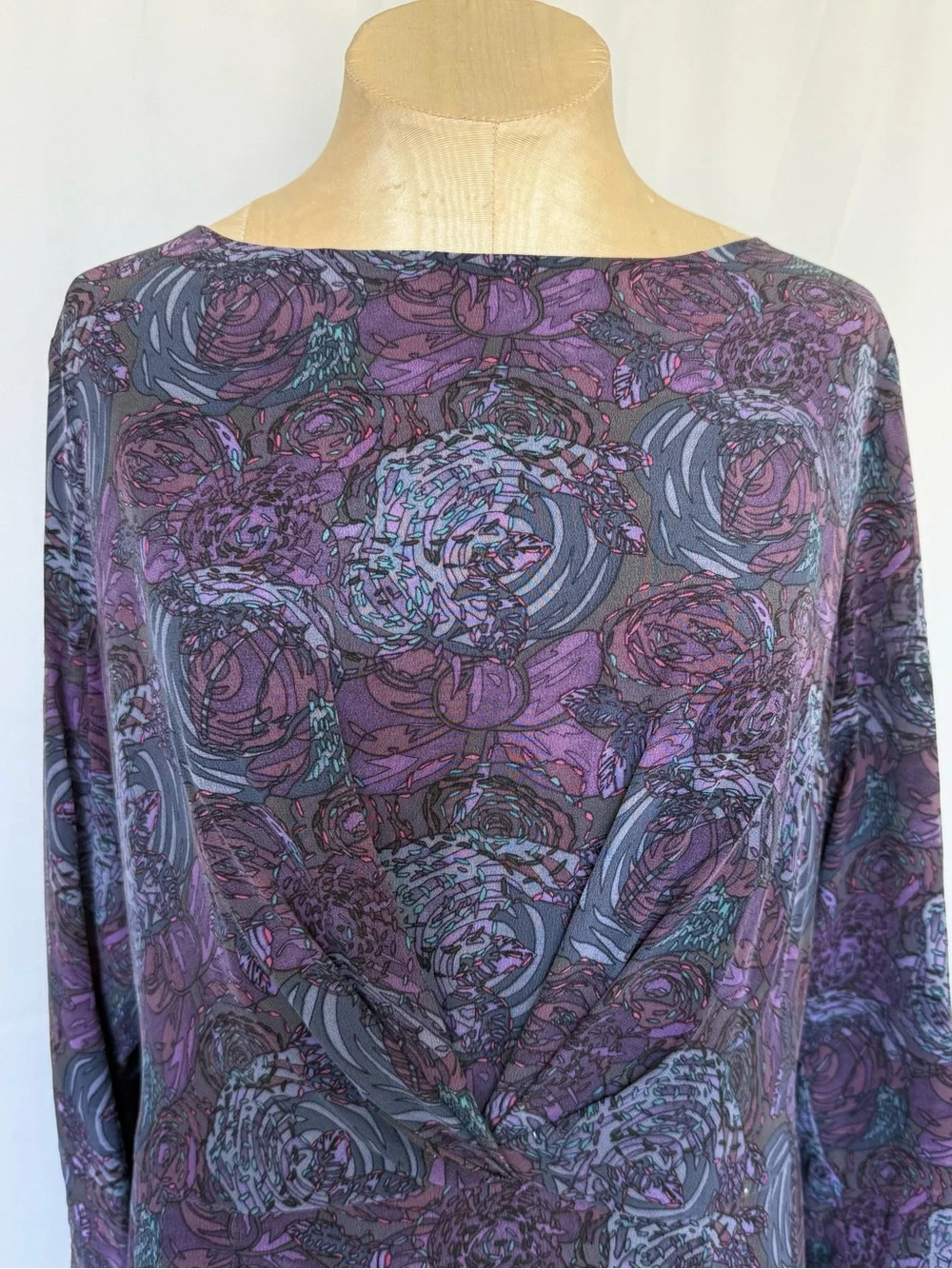 LIBERTY ART / LONDON 💯 Silk VTG Midi Boatneck Twist Detail Floral Dress - Picture 2 of 15